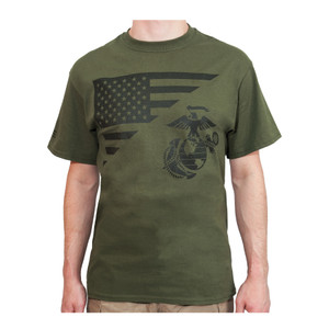 Rothco US Flag / USMC Eagle, Globe, & Anchor T Shirt Olive Drab Size S