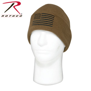 Rothco US Flag Embroidered Fine Knit Watch Cap Coyote Brown