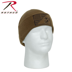 Rothco USMC Eagle, Globe and Anchor / US Flag Deluxe Fine Knit Watch Cap Coyote Brown Size One Size Rothco USMC Eagle, Globe and Anchor / US Flag Deluxe Fine Knit Watch Cap Coyote Brown Size One Size