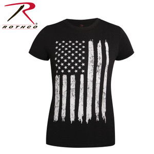 Rothco Womens Distressed US Flag Long T-Shirt Black / White Size XS Rothco Womens Distressed US Flag Long T-Shirt Black / White Size XS