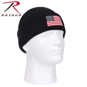 Rothco US Flag Embroidered Fine Knit Watch Cap Black Size One Size Rothco US Flag Embroidered Fine Knit Watch Cap Black Size One Size