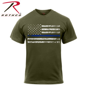 Rothco Thin Blue Line T-Shirt Olive Drab Size 2XL