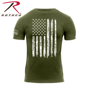 Rothco Distressed US Flag Athletic Fit T-Shirt Olive Drab Size M Rothco Distressed US Flag Athletic Fit T-Shirt Olive Drab Size M