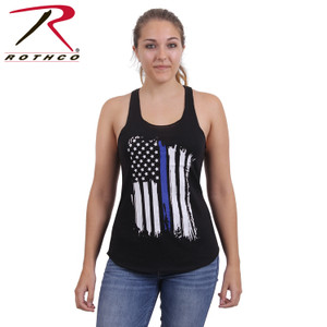 Women Thin Blue Line Flag Racerback Tank Top Black Size L Women Thin Blue Line Flag Racerback Tank Top Black Size L