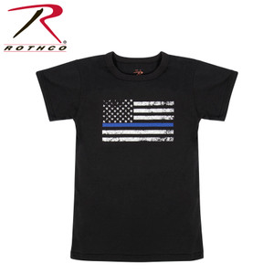 Rothco Kids Thin Blue Line US Flag T-Shirt Black Size XS Rothco Kids Thin Blue Line US Flag T-Shirt Black Size XS