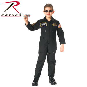 Rothco Kid's Flight Coverall With Patches Black Size XL Rothco Kid's Flight Coverall With Patches Black Size XL