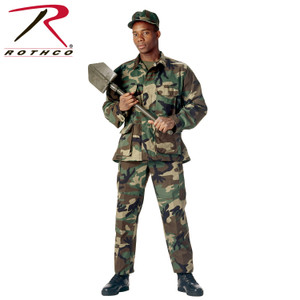 Rothco Rip-Stop BDU Shirt (100% Cotton Rip-Stop) Woodland Camo Size L - Short