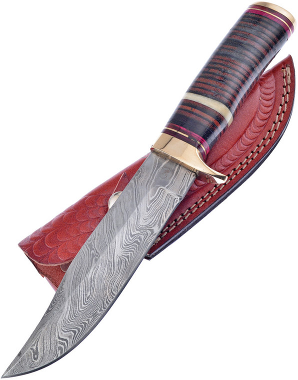 Damascus Bowie Stacked Leather