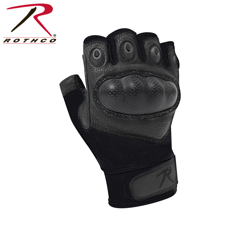 Rothco Fingerless Cut Resistant Carbon Hard Knuckle Gloves - Black  Size M