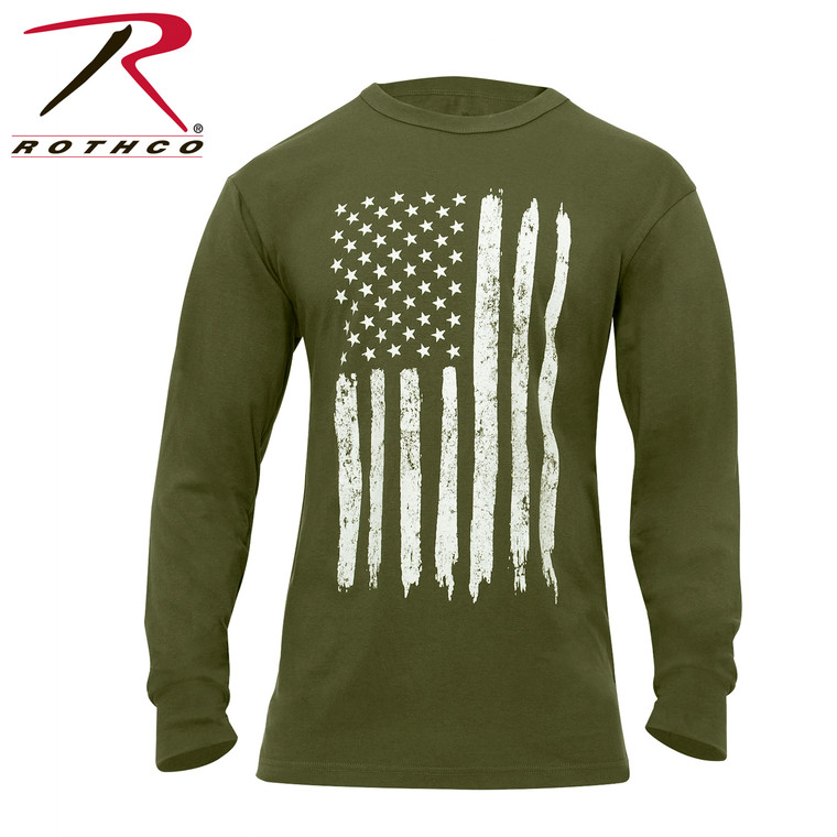 Rothco US Flag Long Sleeve T-Shirt Olive Drab Size L