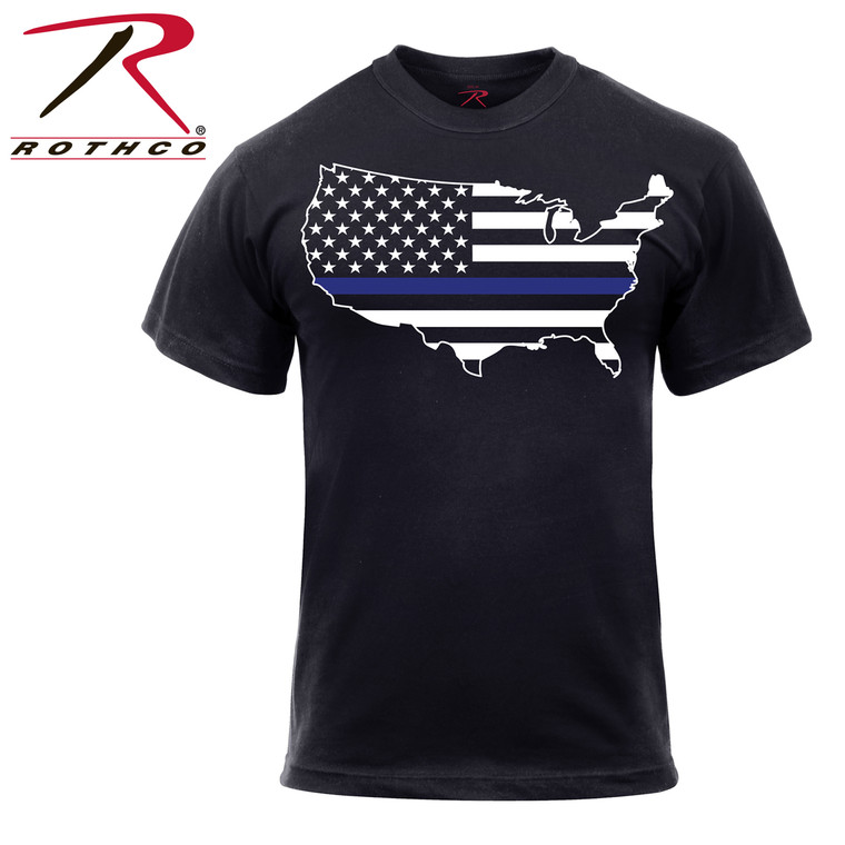 Rothco Thin Blue Line America Map T-Shirt Black Size XL