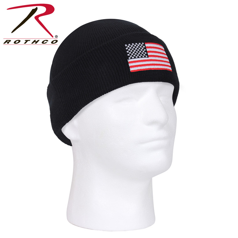Rothco US Flag Embroidered Fine Knit Watch Cap Black Size One Size