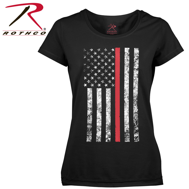 Rothco Womens Thin Red Line Longer T-Shirt  Black Size M