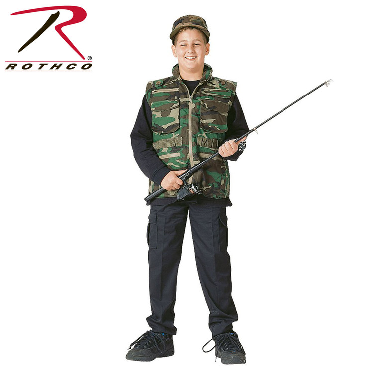 Rothco Kids Ranger Vest Woodland Camo Size L