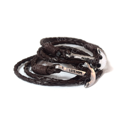 Faith Love Hope - Anchor Bracelet for Men and Women-Durable Wrist Bangle-Unisex Fashion Jewelry (Brown Chrome) 