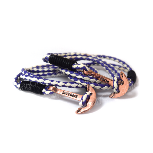 Faith Love Hope - Anchor Bracelet for Men and Women-Durable Wrist Bangle-Unisex Fashion Jewelry (White/Blue Bronze) 