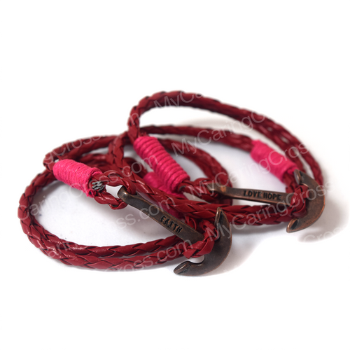 Faith Love Hope - Anchor Bracelet for Men and Women-Durable Wrist Bangle-Unisex Fashion Jewelry (Red Vintage) 