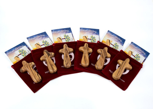 6 Olive Wood Comfort Cross Gift Sets Holding Crosses A+ Certified 