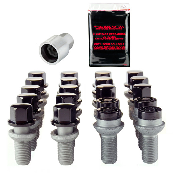 McGard 5 Lug Hex Install Kit w/Locks (Radius Seat Bolt) M14X1.5 / 17mm Hex / 27.5mm Shank L. - Black - MCGARD68174BK