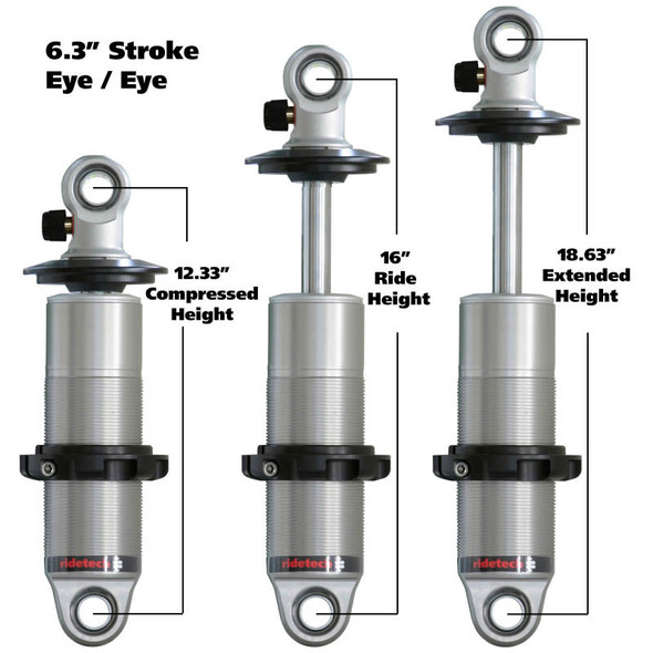 Ridetech HQ Series CoilOver Shock 6.3in Travel 2.5in Coil Eye/Eye Mounting 12.325inx18.625in - RIDETECH24169901