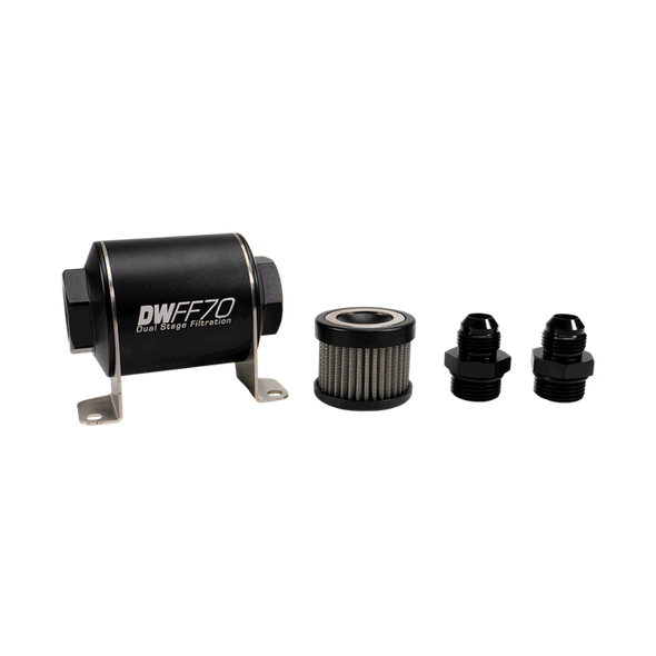 DeatschWerks Stainless Steel 8AN 5 Micron Universal Inline Fuel Filter Housing Kit (70mm) - DEATSCHWERKS8-03-070-005K-8