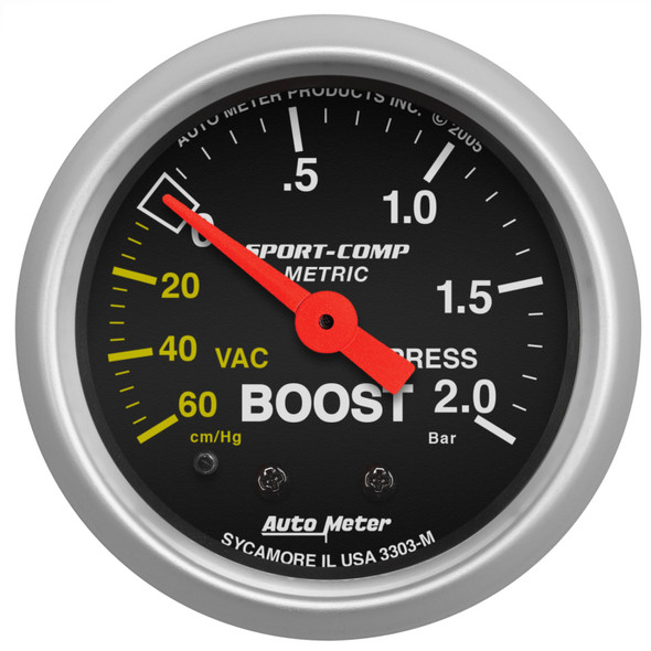 Autometer Sport-Comp 52mm 60cm/HG -2.0 Bar Mechanical Boost Gauge - AUTOMETER3303-M