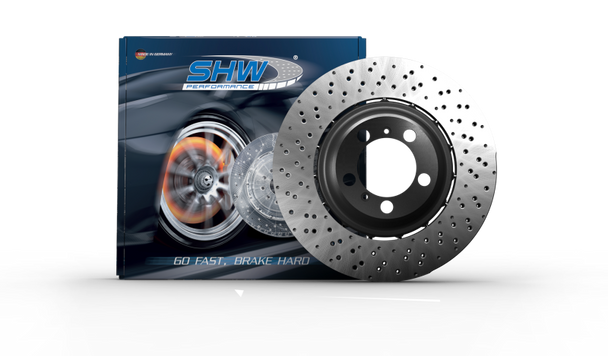 SHW 20-21 Porsche 718 Cayman GT4 4.0L Left Rear Drilled-Dimp Lightweight Brake Rotor (98135240781) - SHWPERFORMANCEPRL41987