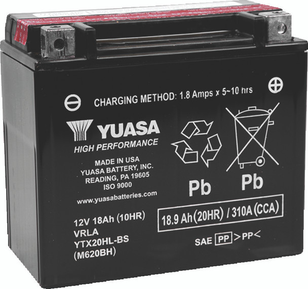 Yuasa YTX20HL-BS High Performance AGM Battery w/Bottle - YUASABATTERYYUAM620BH