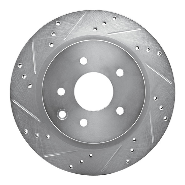 R1 09-20 Nissan 370Z Rear Left Drilled & Slotted Silver Brake Rotor - R1CONCEPTS631-67055L