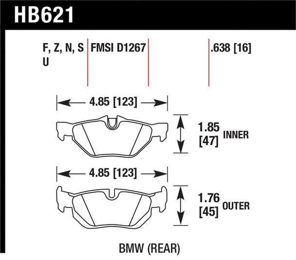 Hawk 08-11 BMW 128i / 10 BMW 323i / 07-11 BMW 328i / 07-11 BMW 328XI HT-10 Race Rear Brake Pads - MSM-T-19270