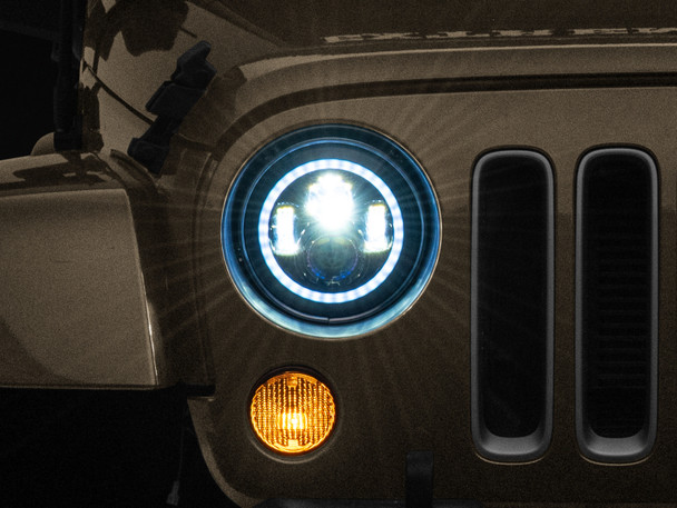 Raxiom 97-18 Jeep Wrangler TJ/JK Axial 7-Inch LED Headlights w/RGB Halo- Black Housing (Clear Lens) - MSM-T-548032