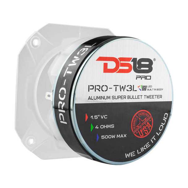 DS18 4in Super Bullet Tweeter 250 Watts RMS 1.5in Titanium Vc 4 ohm RGB LED Lights - MSM-T-932981