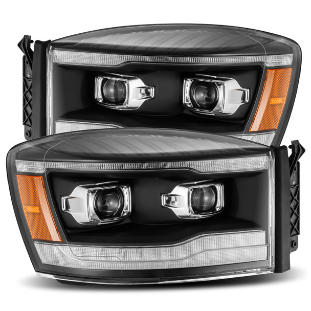 AlphaRex 06-08 Dodge Ram 1500HD PRO-Series Projector Headlights Plank Style Black w/Seq Signal/DRL - ALPHAREX880532