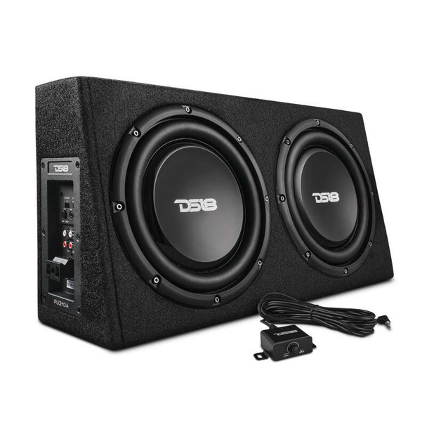 DS18 Dual 10in Shallow Enclosure w/ Subwoofer 350 Watts RMS Sealed Black Carpet Amplified - DS18PU210A