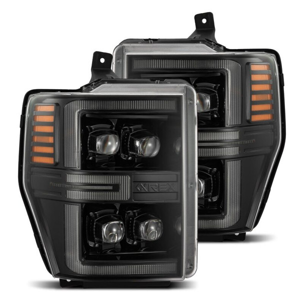 AlphaRex 08-10 Ford F250-550 NOVA-Series LED Projector Headlights Alpha-Blk w/Activ Light/Seq Signal - ALPHAREX880311