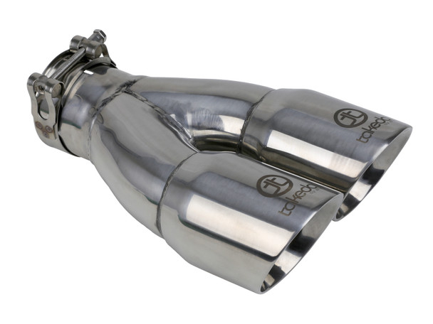 aFe Takeda 2.5in 304 Stainless Steel Clamp-on Exhaust Tip 2.5in Inlet 3in Dual Outlet - Polished - AFE49T25364-P10