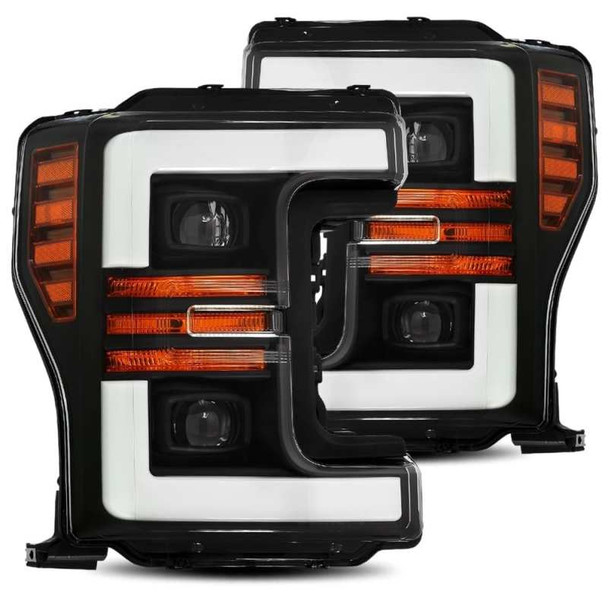 AlphaRex 17-19 Ford F-250 SD PRO-Series Proj Headlight Plnk Style Matte Blk w/Activ Light/Seq Signal - ALPHAREX880106