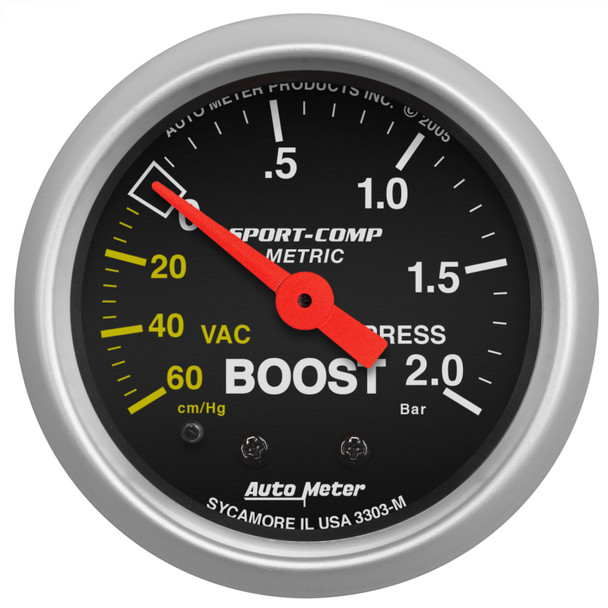 Autometer Sport-Comp 52mm 60cm/HG -2.0 Bar Mechanical Boost Gauge - AUTOMETER3303-M