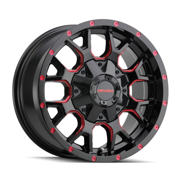 Mayhem 8015 Warrior 18x9 / 6x135 BP / 18mm Offset / 106mm Hub Black w/ Prism Red Wheel - MAYHEM8015-8937BTR18