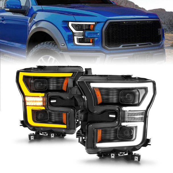 ANZO 15-17 Ford F-150 LED Projector Headlights - w/ Light Bar Switchback Black Housing - ANZO111547