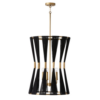 Bianca Four Light Foyer Pendant in Black Rope and Patinaed Brass (65|541141KP)