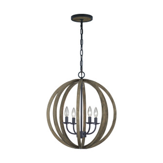 Allier Four Light Pendant in Weathered Oak Wood / Antique Forged Iron (454|F2935/4WOW/AF)