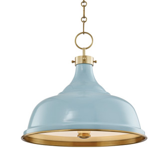 Painted No.1 Three Light Pendant in Aged Brass/Blue Bird (70|MDS300-AGB/BB)