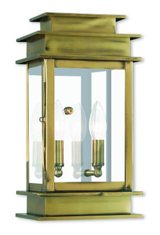 Princeton Two Light Outdoor Wall Lantern in Antique Brass w/ Polished Chrome Stainless Steel (107|2014-01)