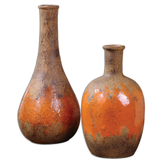 Kadam Vases, S/2 in Rust Brown Ceramic w/Bright Orange (52|19825)