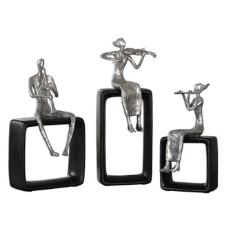 Musical Ensemble Statues, S/3 in Polished Aluminum w/Black (52|20062)