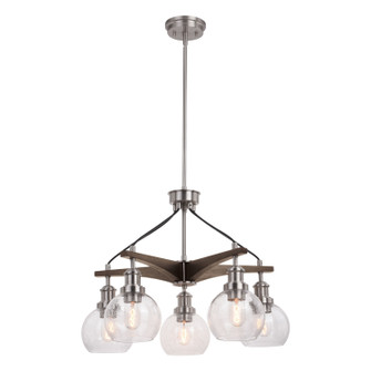 Avondale Five Light Chandelier in Satin Nickel and Dark Sycamore (63|H0256)