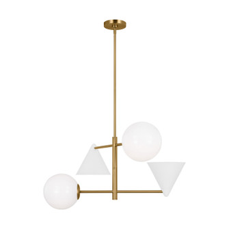 Cosmo Four Light Chandelier in Matte White and Burnished Brass (454|AEC1114MWTBBS)
