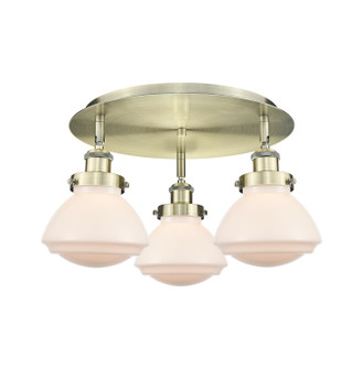 Downtown Urban Three Light Flush Mount in Antique Brass (405|916-3C-AB-G321)