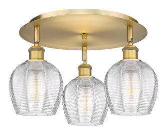 Downtown Urban Three Light Flush Mount in Brushed Brass (405|516-3C-BB-G462-6)